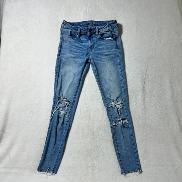 AMERICAN EAGLE OUTFITTERS Jeans Women's 6 Super Stretch Skinny Blue Distressed - Picture 1 of 13